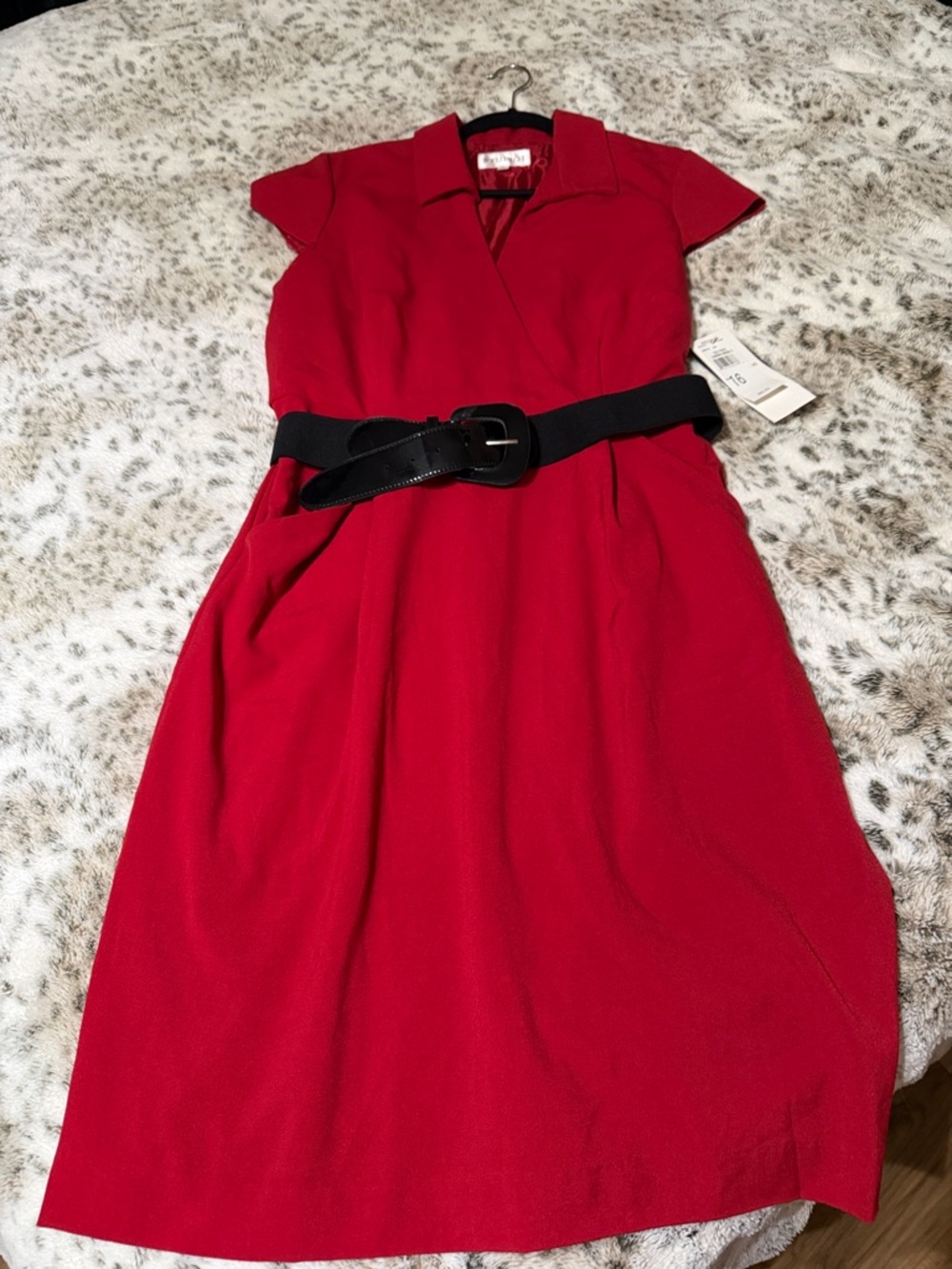 Studio I Red Midi Dress with Black Belt
